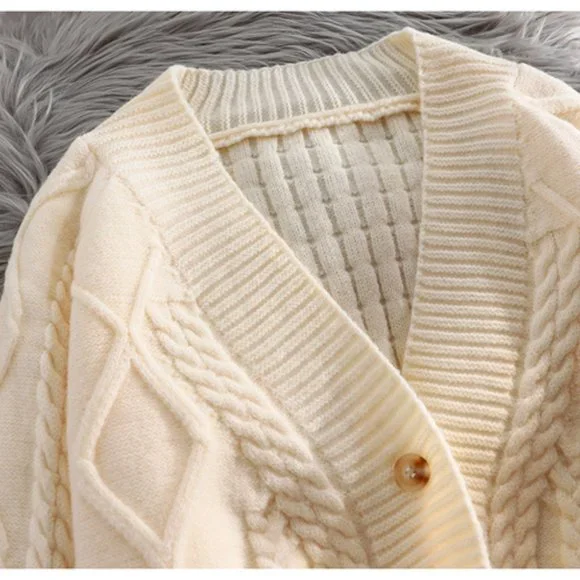 Cable Knit loose fit Cropped Cardigan - Picture 6 of 8